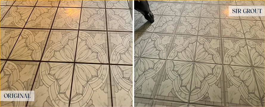 Floor Before and After a Flawless Grout Recoloring in Palmetto, FL