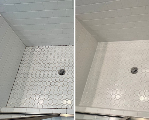 Tile Shower Before and After a Grout Sealing in Sarasota