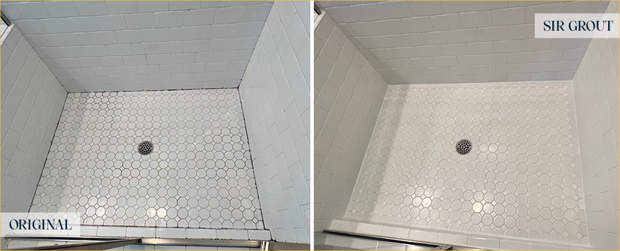 Tile Shower Before and After a Grout Sealing in Sarasota