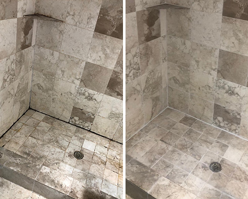 Tile Shower Before and After a Grout Sealing in Sarasota