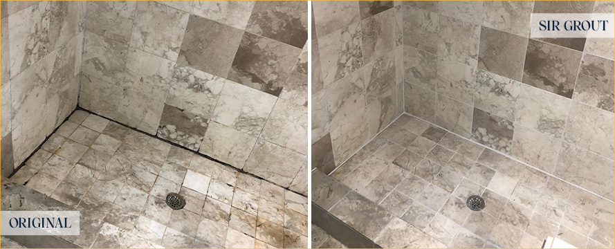Tile Shower Before and After a Grout Sealing in Sarasota