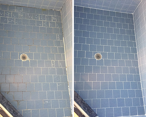 Tile Shower Before and After a Service from Our Tile and Grout Cleaners in Bradenton