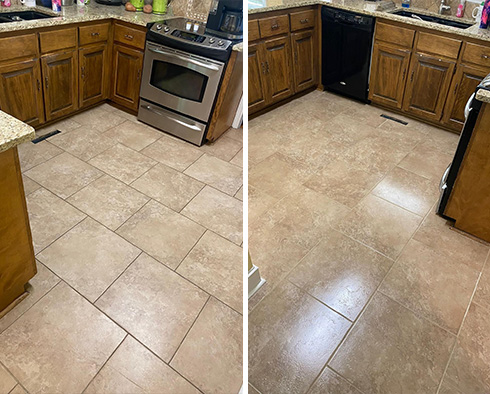 Kitchen Floor Before and After a Grout Cleaning in Bradenton