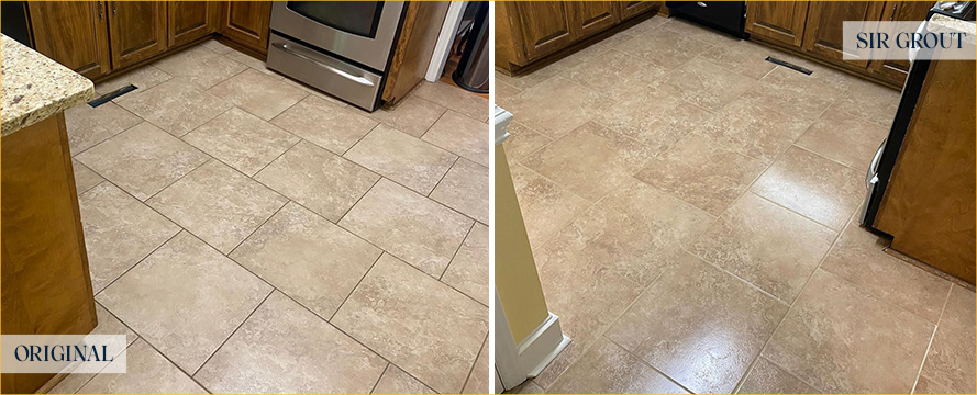Kitchen Floor Before and After a Grout Cleaning in Bradenton