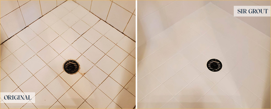 Shower Before and After an Excellent Grout Cleaning in Ellenton, FL